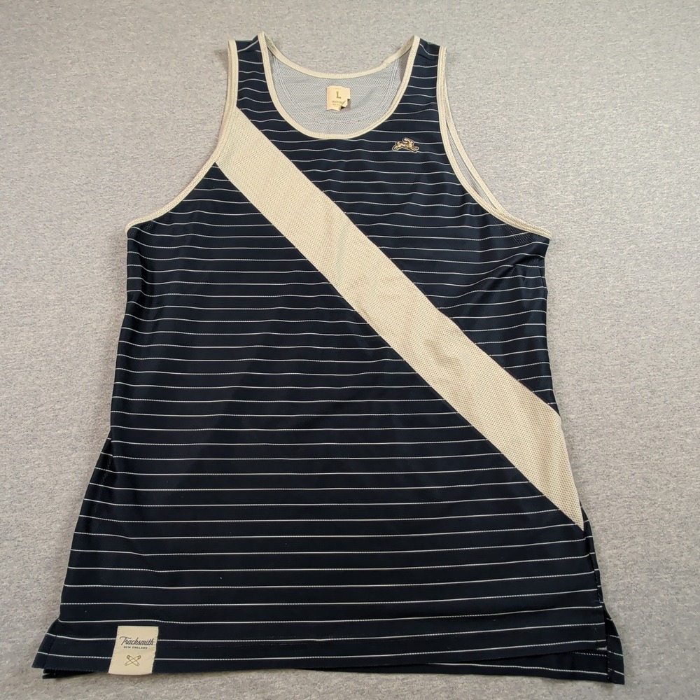 Tracksmith Mens Van Cortlandt Singlet Navy White Stripe Running Tank Large L
